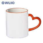 WUJOSUB Sublimation Mug Factory 11oz Color Rim&Heart Handle Sublimation Mug