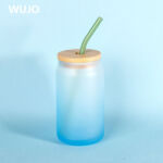 WUJOSUB Boîte en verre à sublimation 12 oz Couvercle en bambou Couleur Boîte en verre à sublimation avec paille
