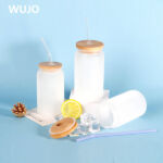 WUJOSUB Sublimation Glass Mug Soda Can Clear 16oz Sublimation Glass Beer Can