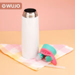 750Bottiglia d'acqua in acciaio inossidabile bianco sublimatico da ml con cannuccia a bocca larga & Coperchio portatile