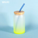 WUJOSUB Boîte en verre à sublimation 12 oz Couvercle en bambou Couleur Boîte en verre à sublimation avec paille