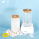 WUJOSUB Sublimation Glass Mug Soda Can Clear 16oz Sublimation Glass Beer Can