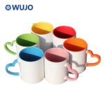 WUJOSUB 11oz Ceramic Sublimation Cup Heart Handle Colorful Sublimation Coffee Mug