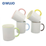 WUJOSUB Sublimation Cup 11oz Color Rim&Handle Coffee Mug for Sublimation