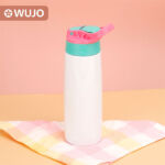 750Bottiglia d'acqua in acciaio inossidabile bianco sublimatico da ml con cannuccia a bocca larga & Coperchio portatile