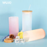 WUJOSUB كوب تصعيد زجاجي بلوري 25 أونصة بهلوان تصعيد زجاجي مع غطاء من الخيزران