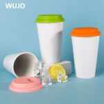 WUJOSUB Blank Sublimation Ceramic Mug 14OZ Sublimation Travel Mug with Silicone Lid